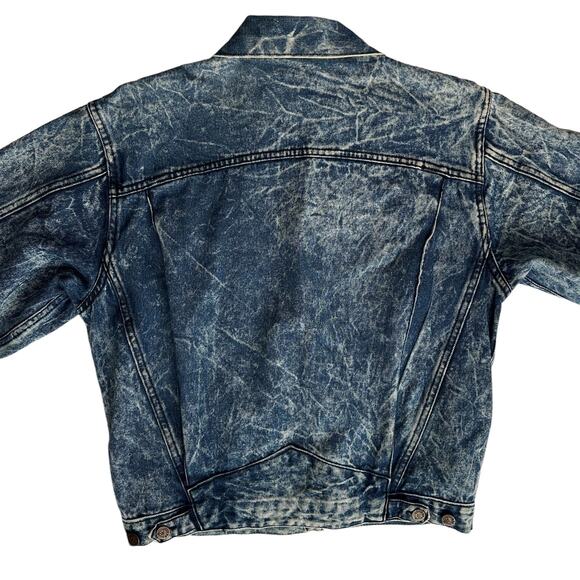 Guess VTG 80s 90s Crinkle Acid Wash Pleated Back Trucker Jean Jacket L - Picture 3 of 11